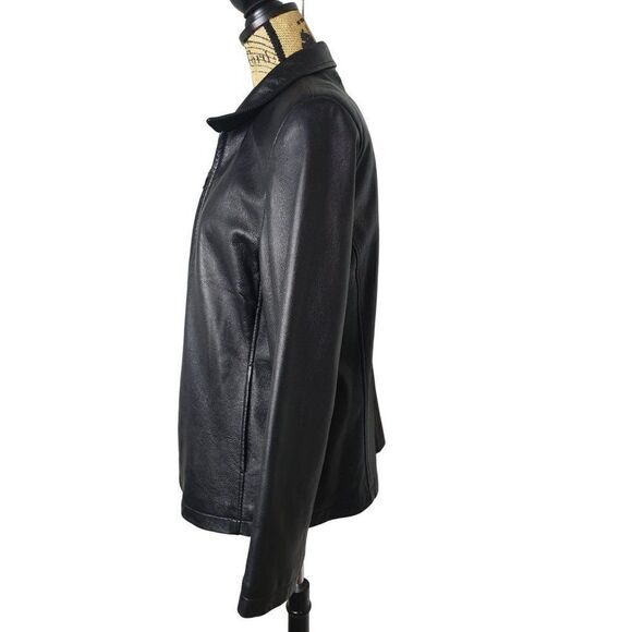 Whet Blu Black Leather Jacket Lg Genuine A-Line Soft Leather Sporty Jacket Lg - Picture 4 of 6